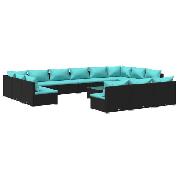 vidaXL Set Divani da Giardino 14 pz con Cuscini in Polyrattan Nero