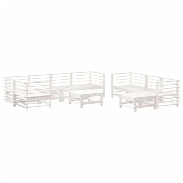 vidaXL Set Divani da Giardino 10 pz con Cuscini Legno Massello Bianco