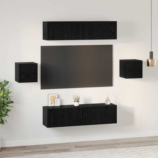 vidaXL Set mobile TV 6 pcs Rovere nero Legno multistrato