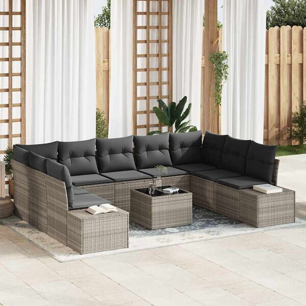vidaXL Set Divano da Giardino 9 pcs Grigio chiaro Polyrattan