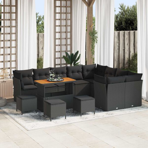 vidaXL Set Divano da Giardino 13 pcs Nero polyrattan