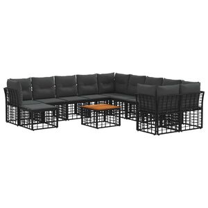 vidaXL Set di divani da esterno 12 pcs Nero e Grigio scuro Poliestere