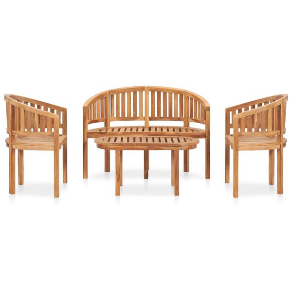 vidaXL Set Salotto da Giardino 4 pz Design Curvo in Massello di Teak