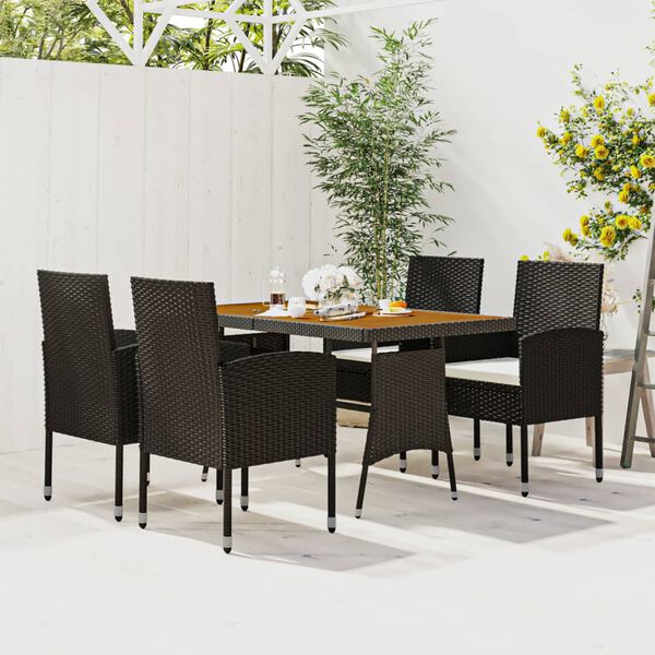 vidaXL Set da Pranzo per Esterni 5 pz in Polyrattan Nero