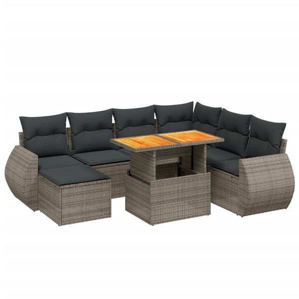 vidaXL Set Divano da Giardino 8 pz con Cuscini Grigio in Polyrattan