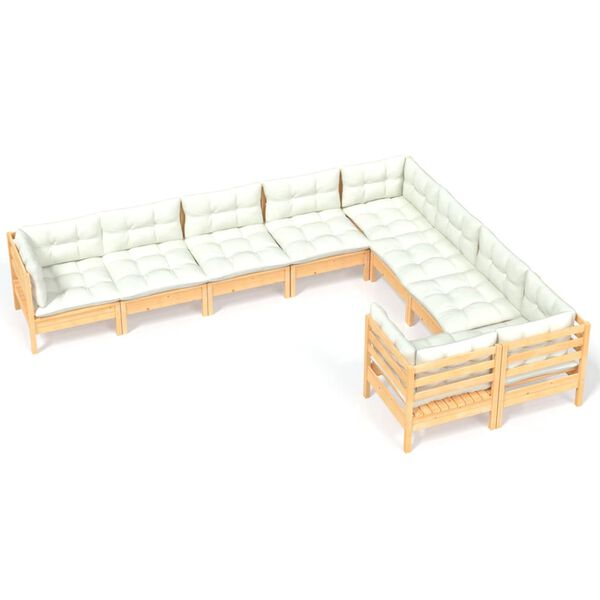 vidaXL Set Salotto da Giardino 9 pz con Cuscini Crema in Legno di Pino