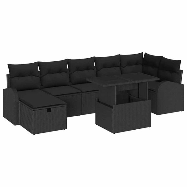 vidaXL Set Divano da Giardino con cuscino 8 pcs Nero Poly Rattan