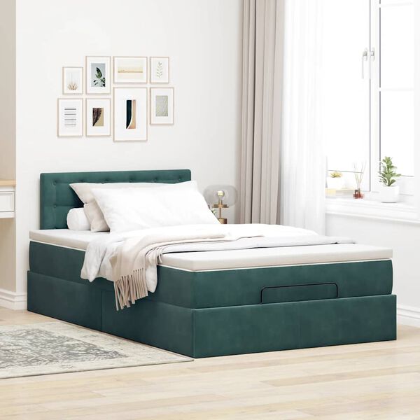 vidaXL Pouf Letto con Materasso e LED Verde Scuro 120x190cm in Velluto