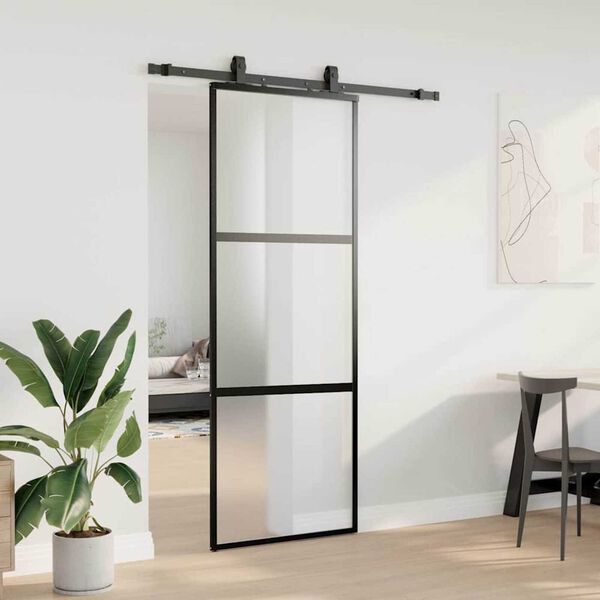vidaXL Porta Scorrevole Set Ferramenta Nera 76x205 cm Vetro Temperato