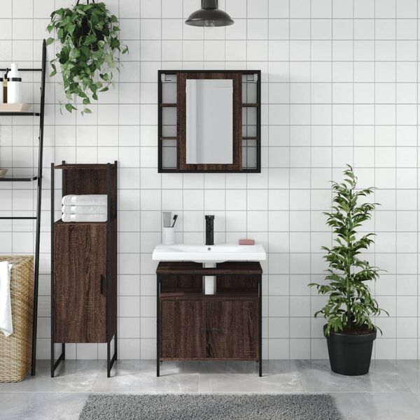 vidaXL Set Mobili da Bagno 3 pz Rovere Marrone in Legno Multistrato