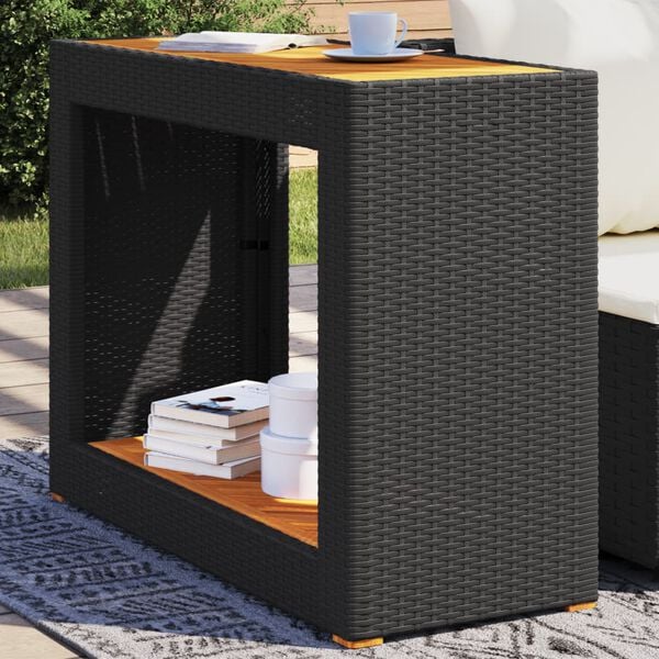 vidaXL Tavolino da Giardino Piano Legno Nero 100x40x75 cm Polyrattan