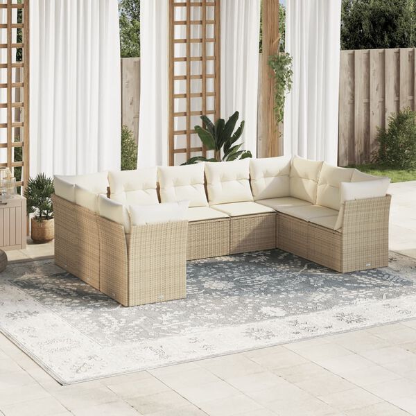 vidaXL Set Divano da Giardino 9 pz con Cuscini Beige in Polyrattan