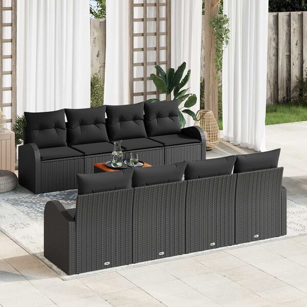 vidaXL Set Divano da Giardino con archiviazione 9 pcs Nero polyrattan