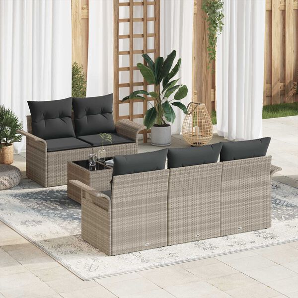 vidaXL Set di divani con cuscino 6 pcs Grigio chiaro polyrattan