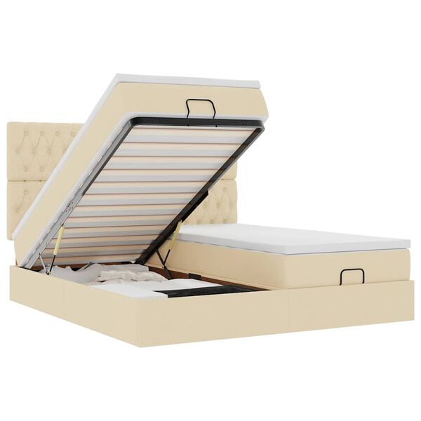 vidaXL Struttura Letto Pouf con Materassi Crema 200x200 cm in Tessuto