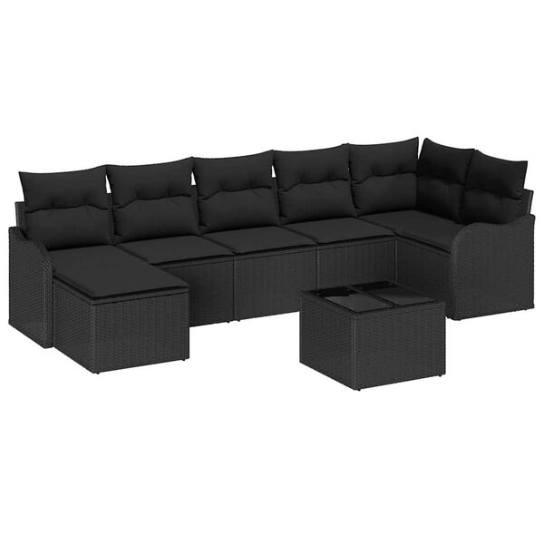 vidaXL Set Divano da Giardino con cuscino 8 pcs Nero Poly Rattan