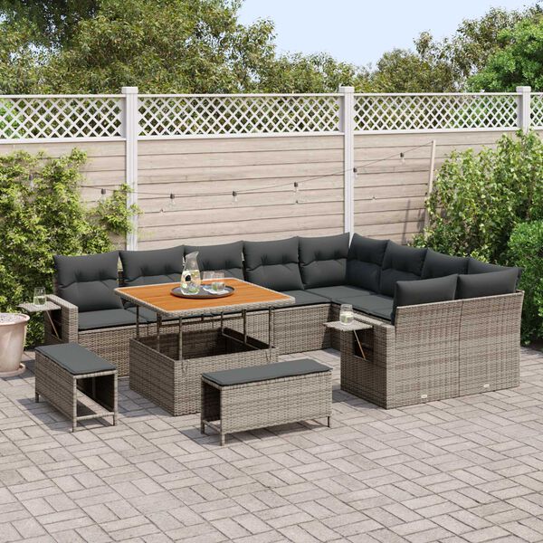 vidaXL Set Divano da Giardino 12 pcs Grigio polyrattan