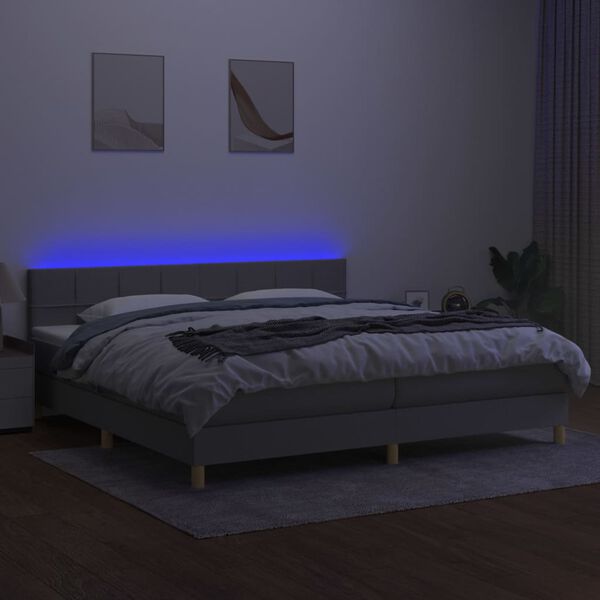 vidaXL Letto a Molle Materasso e LED Grigio Chiaro 200x200 cm Tessuto