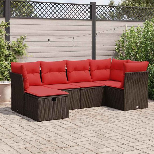 vidaXL Set Divano da Giardino 6 pz con Cuscini Marrone in Polyrattan