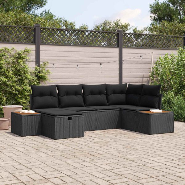 vidaXL Set Divano da Giardino con cuscino Nero polyrattan