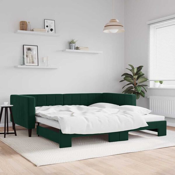 vidaXL Divano Letto con Letto Estraibile Verde Scuro 100x200cm Velluto