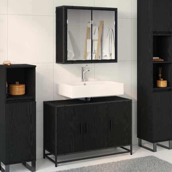 vidaXL Set di mobili per il bagno 2 pcs Rovere Nero Legno multistrato