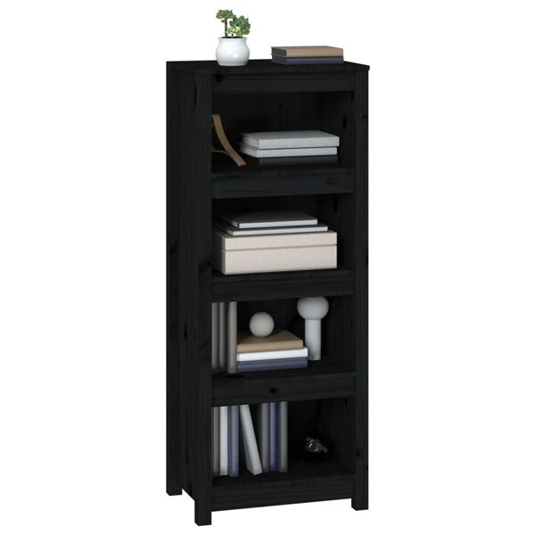 vidaXL Libreria Nera 50x35x125,5 cm in Legno Massello di Pino