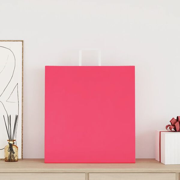 vidaXL Sacchetti di Carta 250 pz con Manici Rosa 45x17x48 cm