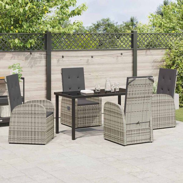 vidaXL Set da Pranzo per Giardino con cuscino 5 pcs Grigio polyrattan