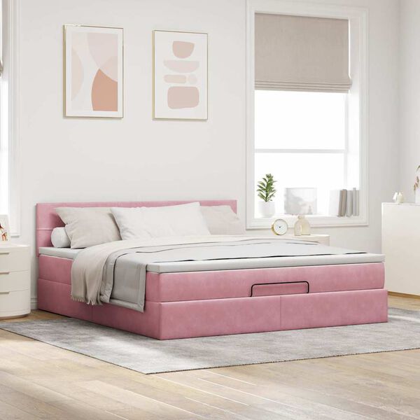 vidaXL Struttura Letto Pouf con Materasso Rosa 180x200 cm in Velluto