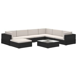 vidaXL Set Divani da Giardino 8 pz con Cuscini in Polyrattan Nero