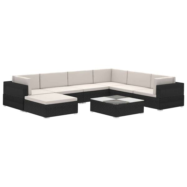 vidaXL Set Divani da Giardino 8 pz con Cuscini in Polyrattan Nero