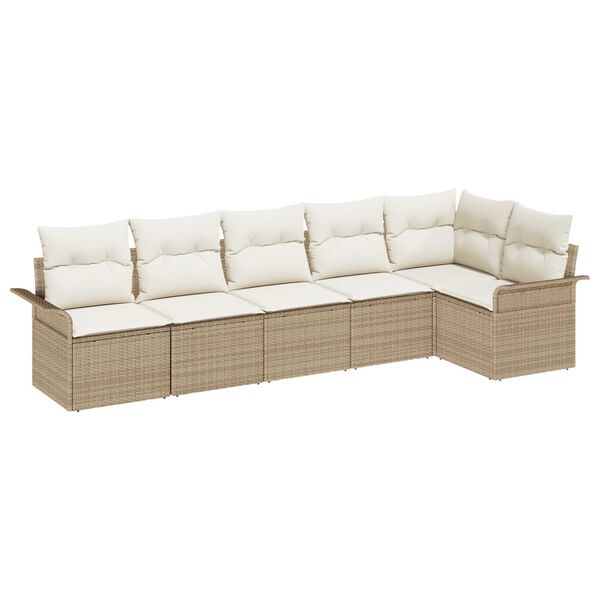 vidaXL Set Divano da Giardino con cuscino 6 pcs Beige polyrattan