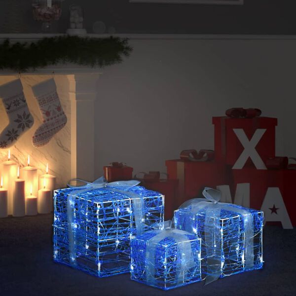 vidaXL Scatole Regalo Decorative Natale in Acrilico 3 pz Bianco Freddo