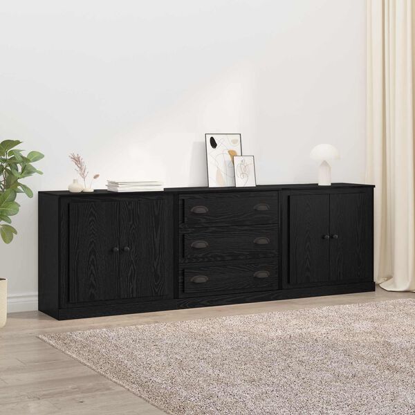 vidaXL Sideboards con cassetto 3 pcs Rovere Nero 210 x 35,5 x 67,5 cm
