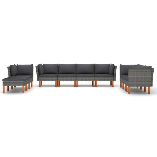 vidaXL Set Divani da Giardino 10 pz con Cuscini in Polyrattan Grigio