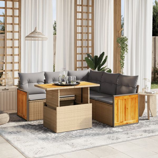 vidaXL Set Divano da Giardino 6 pz con Cuscini Beige in Polyrattan