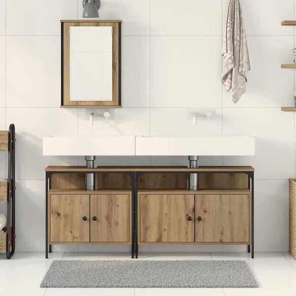 vidaXL Unit&agrave; da Bagno con lo scaffale 3 pcs Marrone Legno multistrato