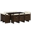 vidaXL Set da Pranzo da Giardino 11 pz con Cuscini Polyrattan Marrone