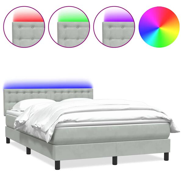 vidaXL Letto a Molle con Materasso e LED Grigio Chiaro 160x210cm Velluto