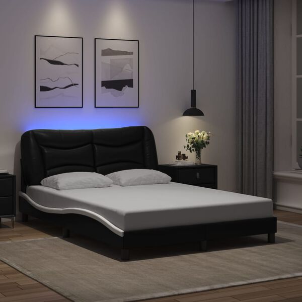vidaXL Giroletto con LED senza Materasso Hvar Nero e Bianco 140x190 cm