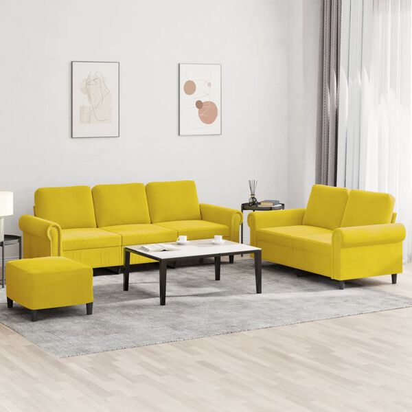 vidaXL Set di Divani 3 pz con Cuscini giallo in Velluto