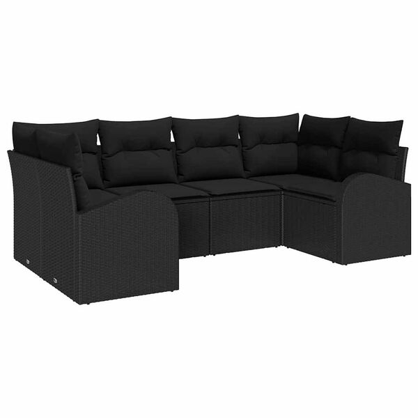 vidaXL Set Divano da Giardino con cuscino 6 pcs Nero polyrattan