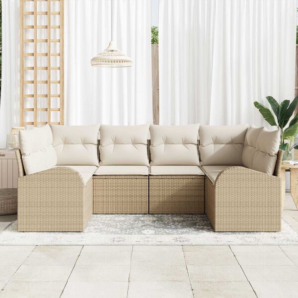 vidaXL Set Divano da Giardino 6 pcs Beige Rattan in Polipropilene