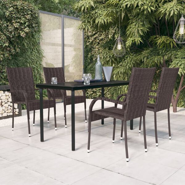 vidaXL Set da Pranzo per Giardino 5 pz con Cuscini Marrone e Nero
