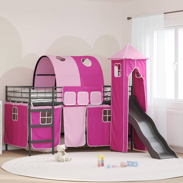 vidaXL Struttura del letto loft per bambini Nero e rosa 79,5 x 200 cm