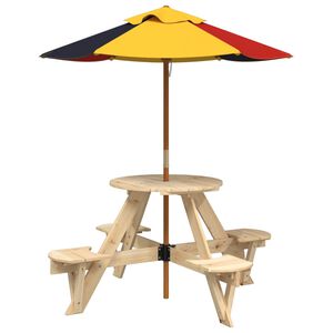vidaXL Tavolo Picnic per 4 Bambini con Ombrellone Rotondo Legno Abete