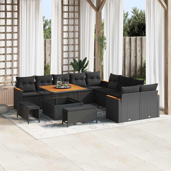 vidaXL Set Divano da Giardino 13 pcs Nero polyrattan