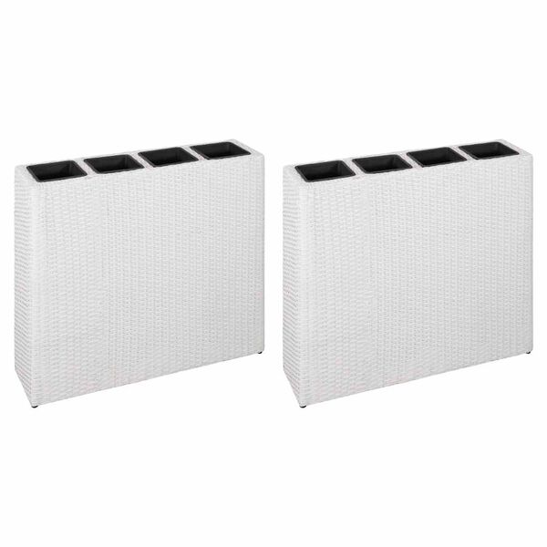 vidaXL Letti Rialzati da Giardino con 4 Vasi 2 pz in Polyrattan Bianco