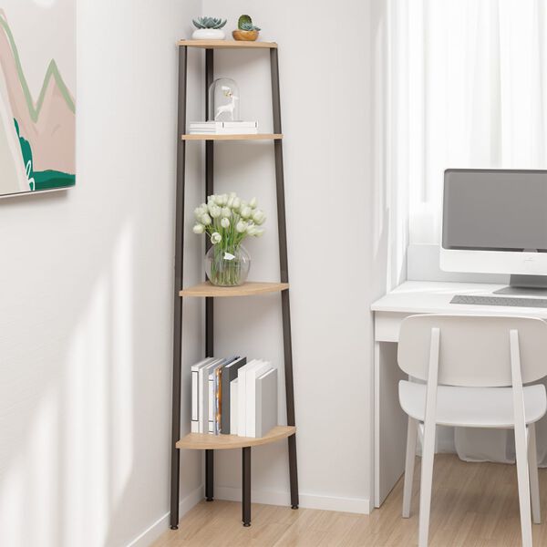 vidaXL Scaffale angolare a 4 ripiani marrone chiaro e nero 45,5x31,5x150 cm